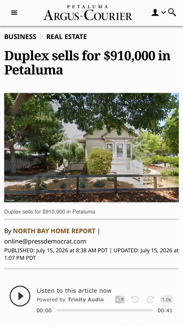 In the News — Petaluma Duplex Sale